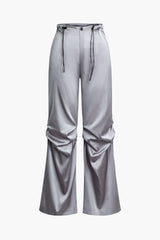 Satinhose mit Kordelzug und hoher Taille und weitem Bein 