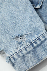 Frayed Button Crop Denim Jacket