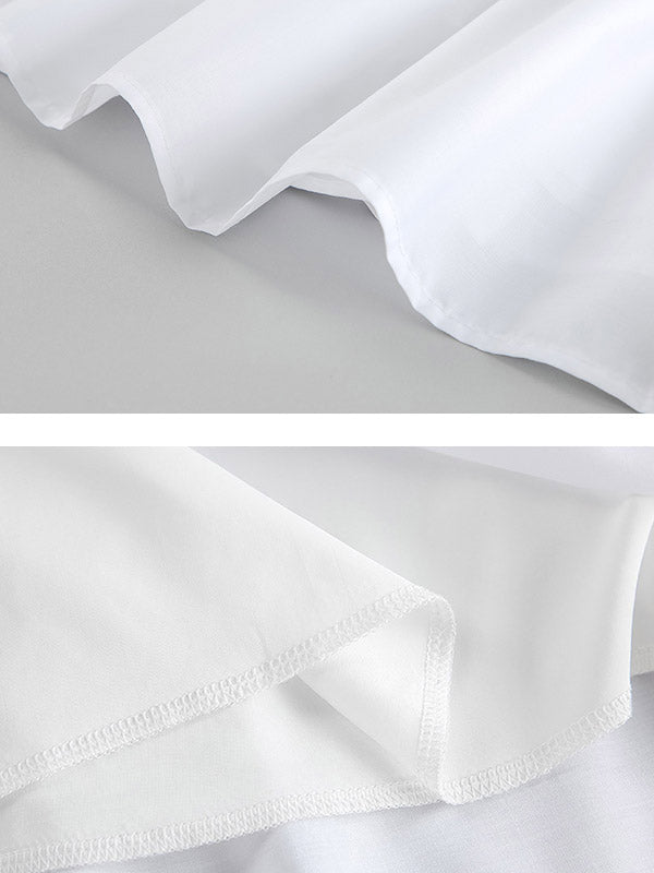 Pleated Ruffled Solid Color Split-Joint A-Line Loose Round-Neck Shirt Dress Mini Dresses