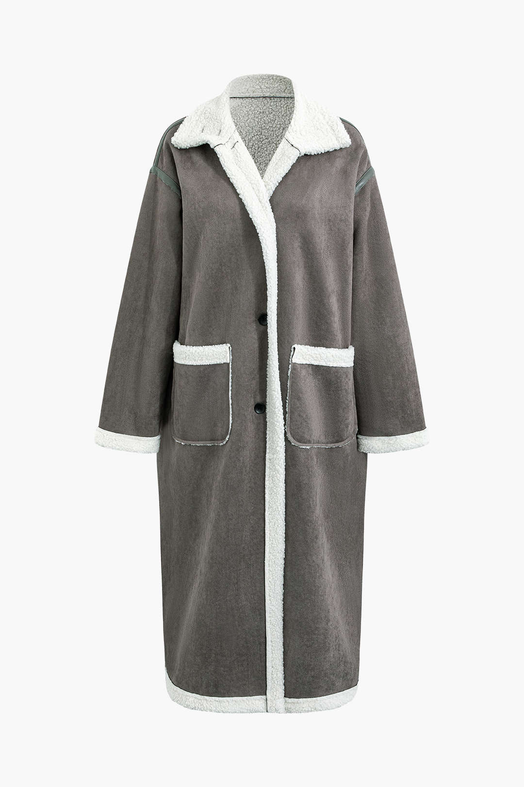 Fleece Collared Pocket Long Coat