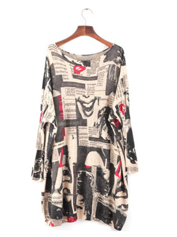 Urban Loose One-Shoulder Printed Split-Joint Sweater