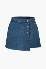 Frayed Hem Button Denim Mini Skirt