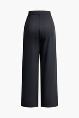 Asymmetrical High Waist Pleated Suit Wide Leg Pants