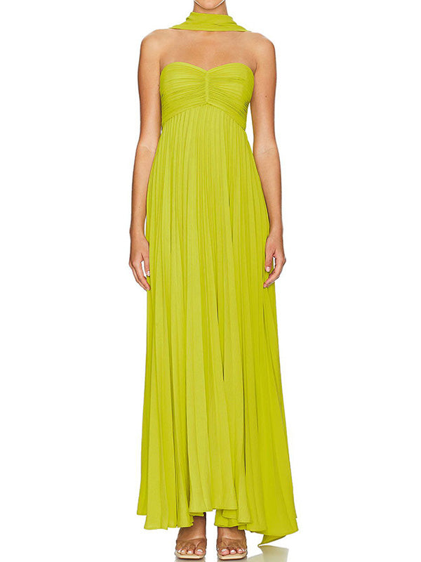 Solid Color Pleated Tube Elegant Maxi Dresses