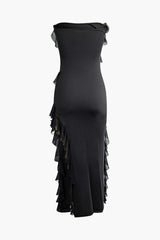 Trägerloses Maxikleid mit Rüschen 
