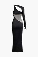 Maxikleid mit transparenter Taille und One-Shoulder-Träger und Schlitz 