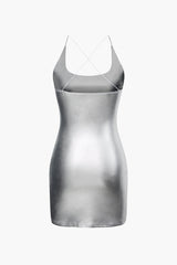 Metallic-Minikleid mit Schlitz 