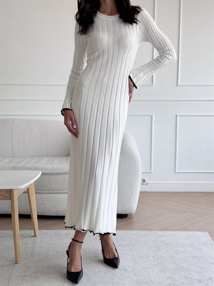 TARXUXY Long Sleeve Knitted Dress For Women Autumn Winter Slim Sexy Striped Sweater Long Dresses Female Elegant Party ClothesChristmas Gifts
