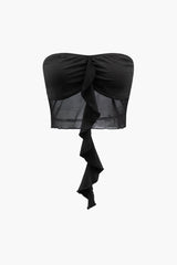 Ruffle Ruched Strapless Mesh Top And Mini Skirt Set