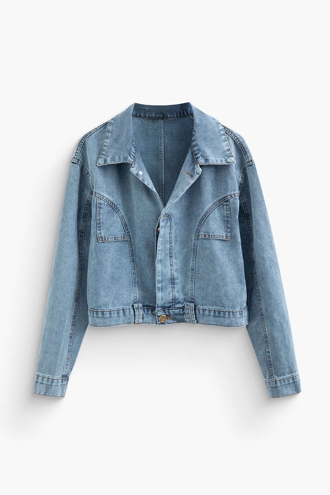 Button Denim Crop Jacket