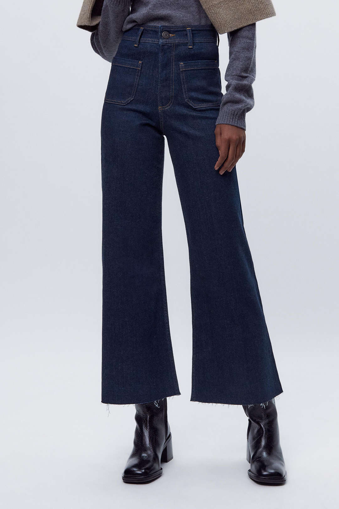 High Waist Raw Hem Wide Leg Jeans