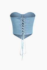 Lace-Up Denim Strapless Corset Top