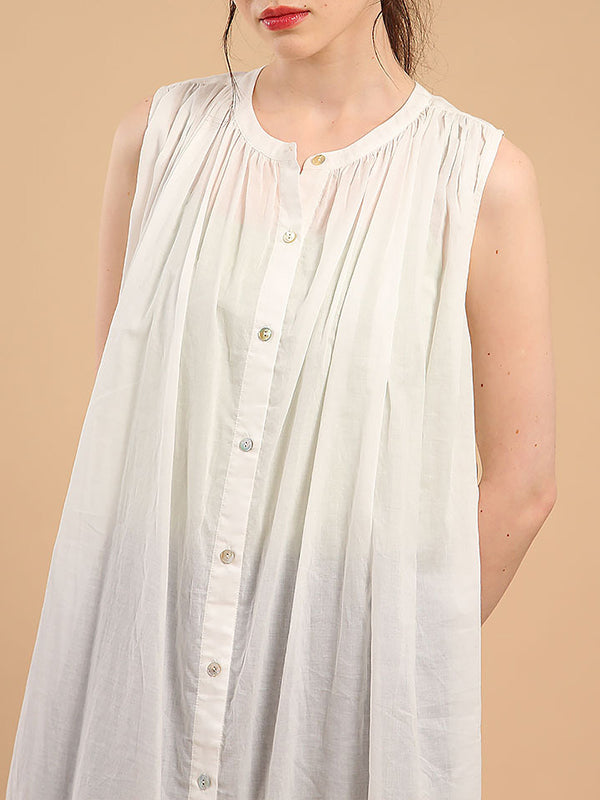 Pleated See-Through Loose Sleeveless Round-Neck Midi Dresses