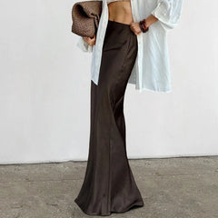 Brown High Waist Long Skirt Women's Autumn Winter Retro Solid Slim Commuting Long Skirt Elegant Sexy Party Skirt Outfits