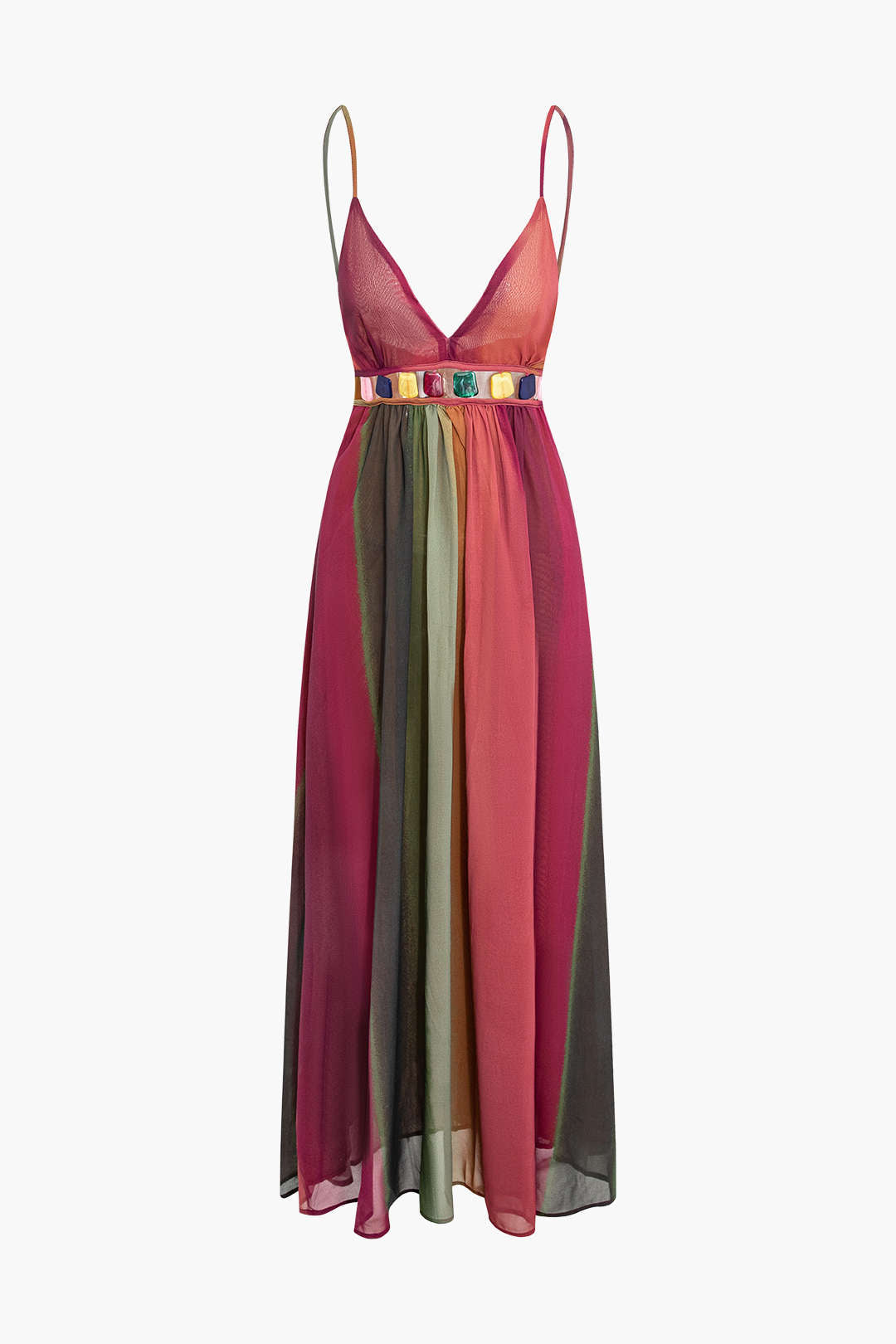 Contrast Stone Embellished Backless V-neck Maxi Dress