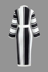 Stripe Mock Neck Knit Midi Dress