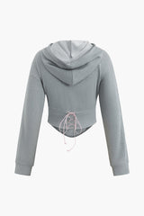 Hooded Drawstring Lace-up Sweatshirt