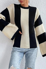 Contrast Stripe Bell Sleeve Knit Pullover Sweater