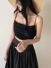 2024 New Fashion Elegant Elegant Ruffled Camisole+high Waist A-line Skirt 2 set