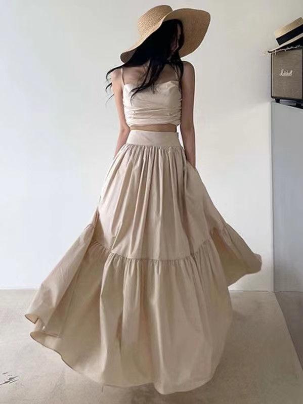 2024 New Fashion Elegant Elegant Ruffled Camisole+high Waist A-line Skirt 2 set