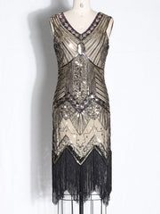 Evening H-Line Beads Sequined Tasseled Midi Dresses