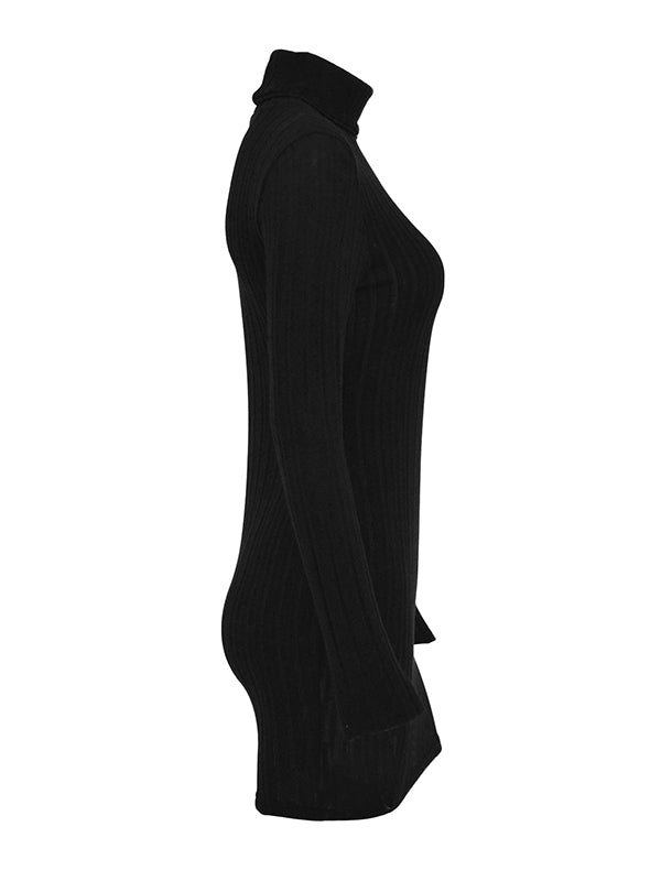 Solid Color Bodycon High Waisted High Neck Mini Dresses