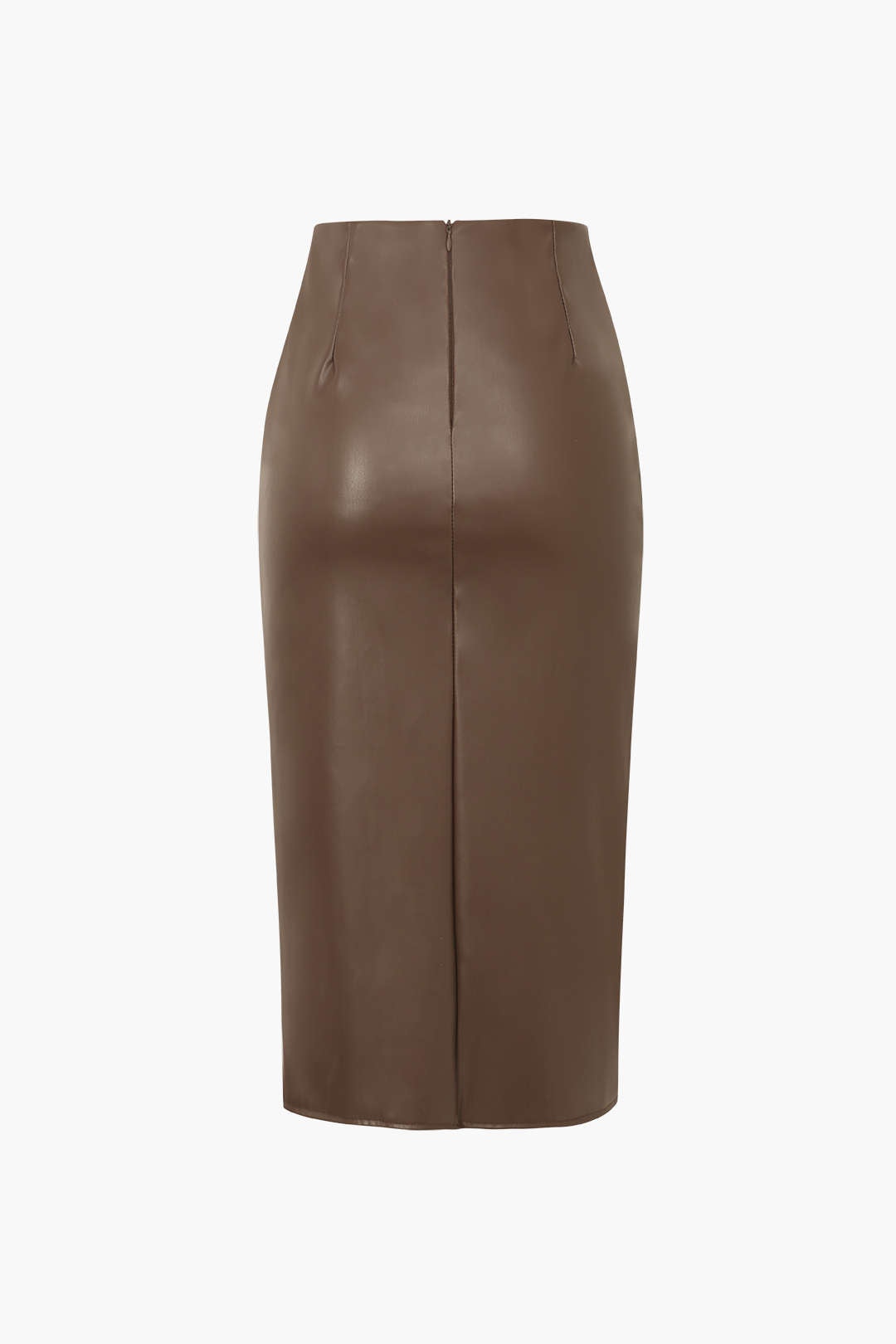 Faux Leather Wrap Ruched Midi Skirt