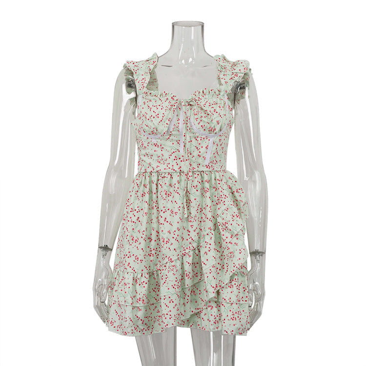 Rückenfreies Neckholder-Minikleid für Damen, modischer Sommerrock in A-Linie, sexy ärmelloses Blumenkleid für Damen 2024 Neu 