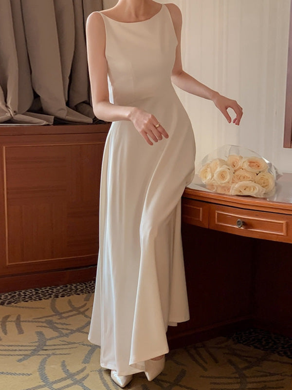 Solid Color A-Line High Waisted Spaghetti-Neck Maxi Dresses