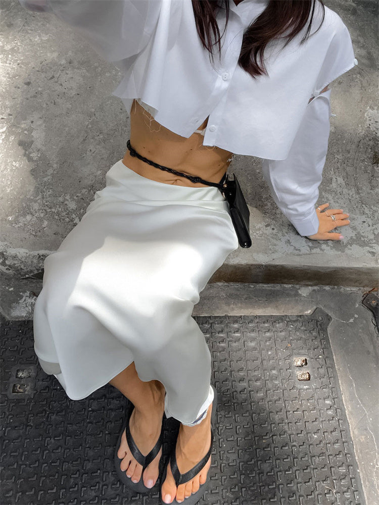 Solider, schmaler, langer Rock mit Schlitz und hoher Taille, durchsichtig, lässige Maxiröcke für Damen, Street Fashion, Temperamentröcke für Damen 