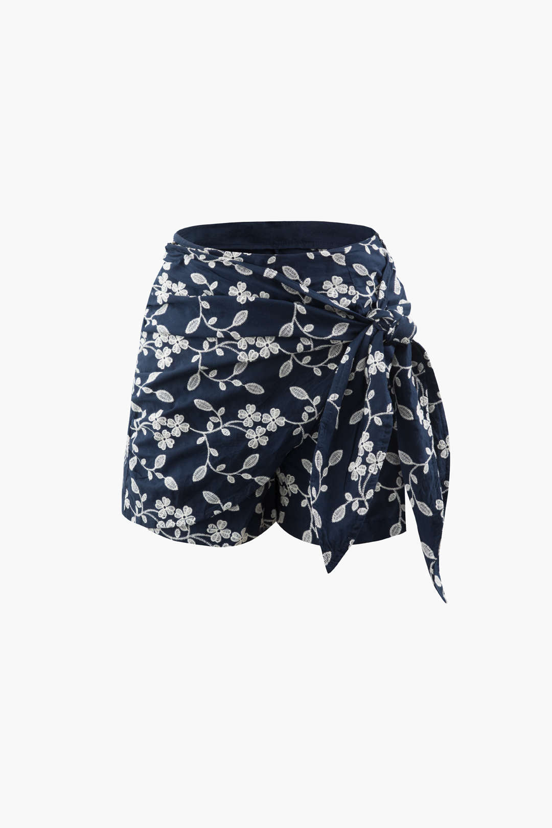 Leaves Embroidery Knot Side Shorts