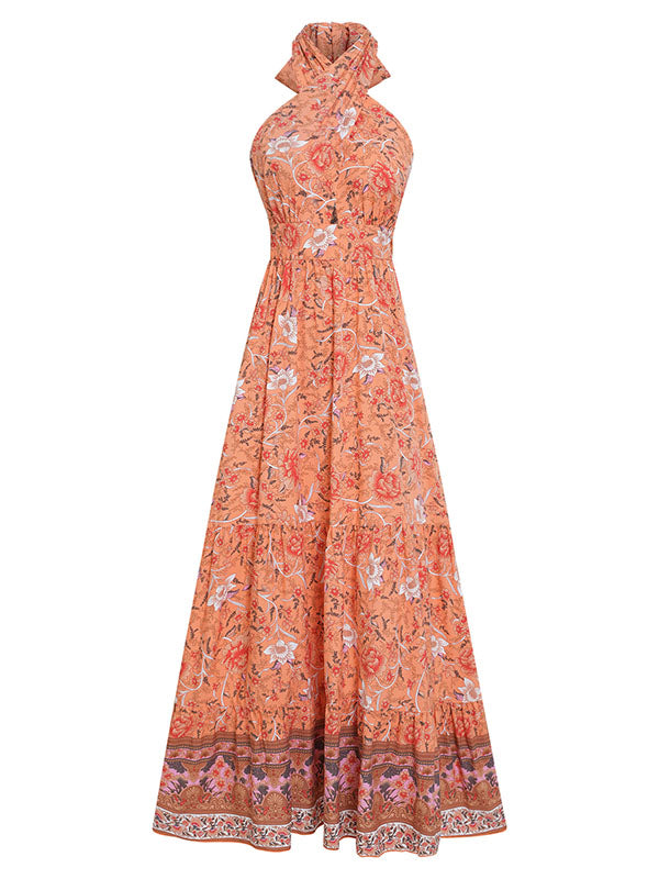 Bohemia Sleeveless A-Line Floral Printed Maxi Dress