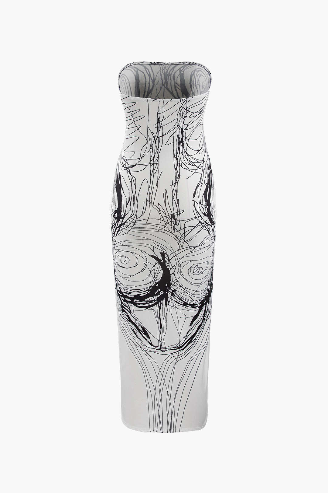 Line Print Strapless Midi Dress