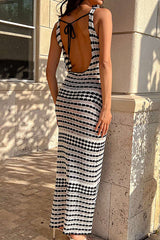 Strap Square Neck Tie Backless Sleeveless Maxi Dress