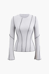 Round Neck Stitching Flare Sleeve Top