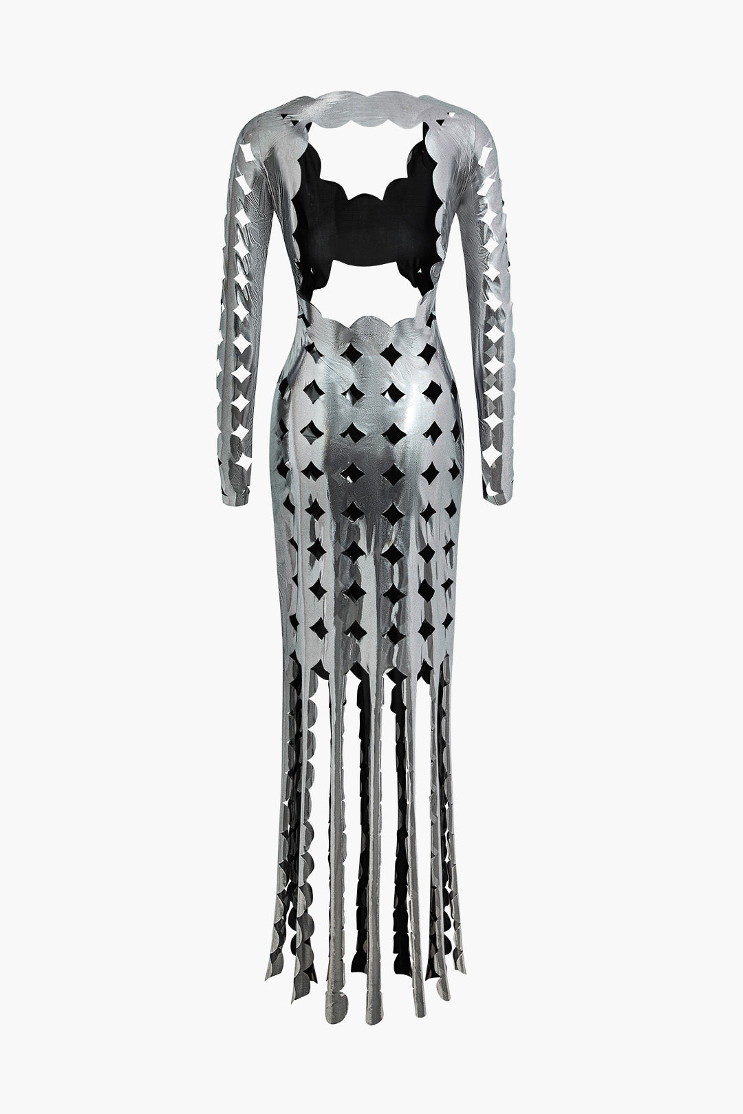 Cut Out Backless Tassel Long Sleeve Maxi Dress