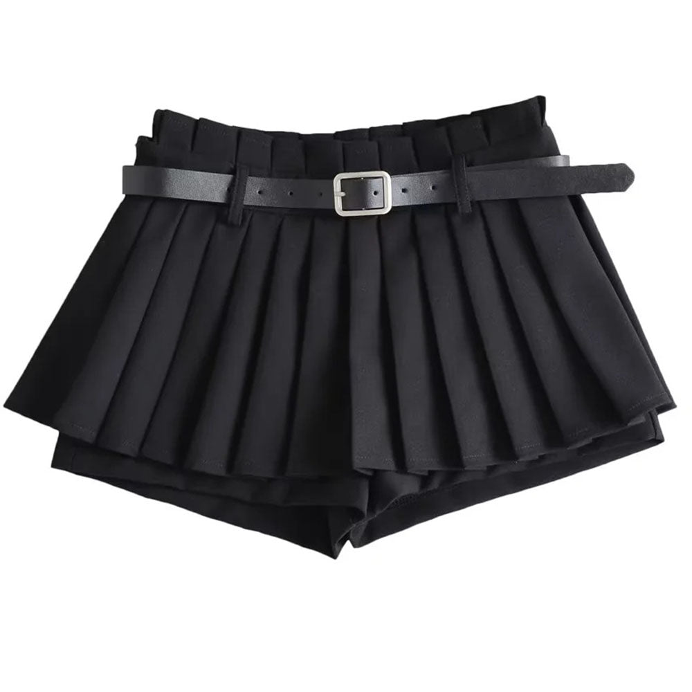Schlanker Mini-Faltenrock mit niedriger Taille für Frauen im Sommer, lässig, schwarzer Gürtel, Röcke, Babes, modisch, solide Une Jupe Ligne, Weihnachtsgeschenke 