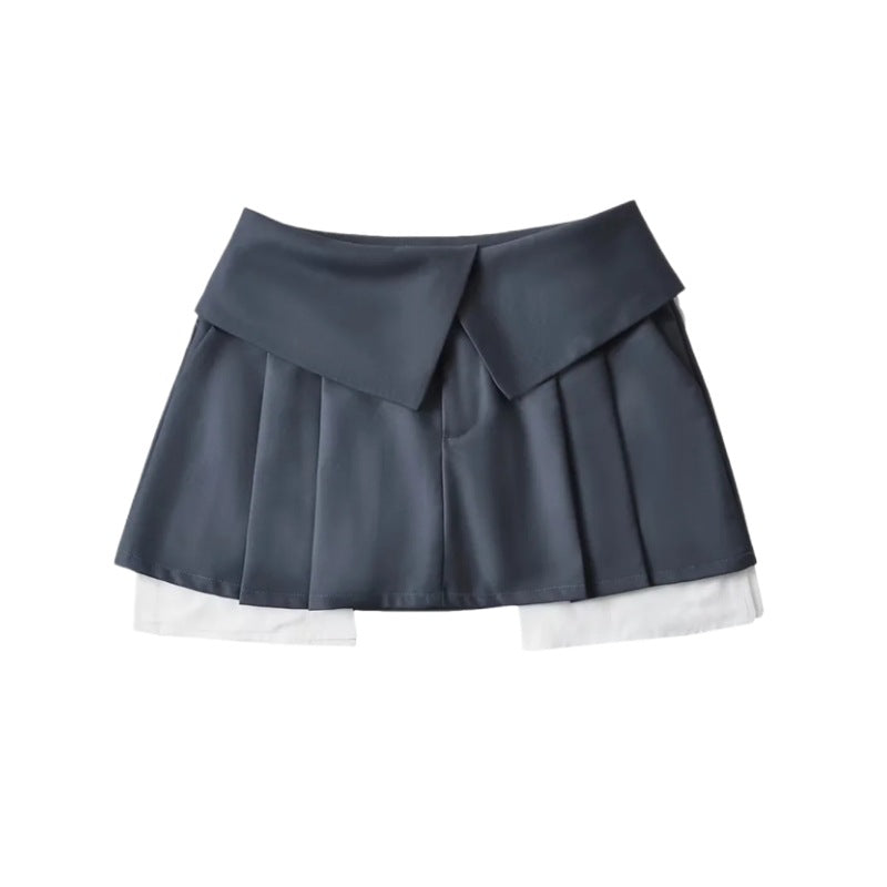 2024 New Mini Skirt For Women High Waist Gray Pleated Skirt A-Line Turn-Down Shorts Y2k Skirt With Pockets StreetwearChristmas Gifts