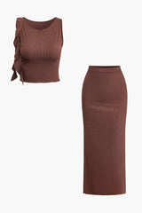 Set aus ärmellosem Crop-Top mit Rundhalsausschnitt und gerüschtem Maxirock 
