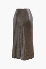 High Waist Faux Leather Slit Maxi Skirt