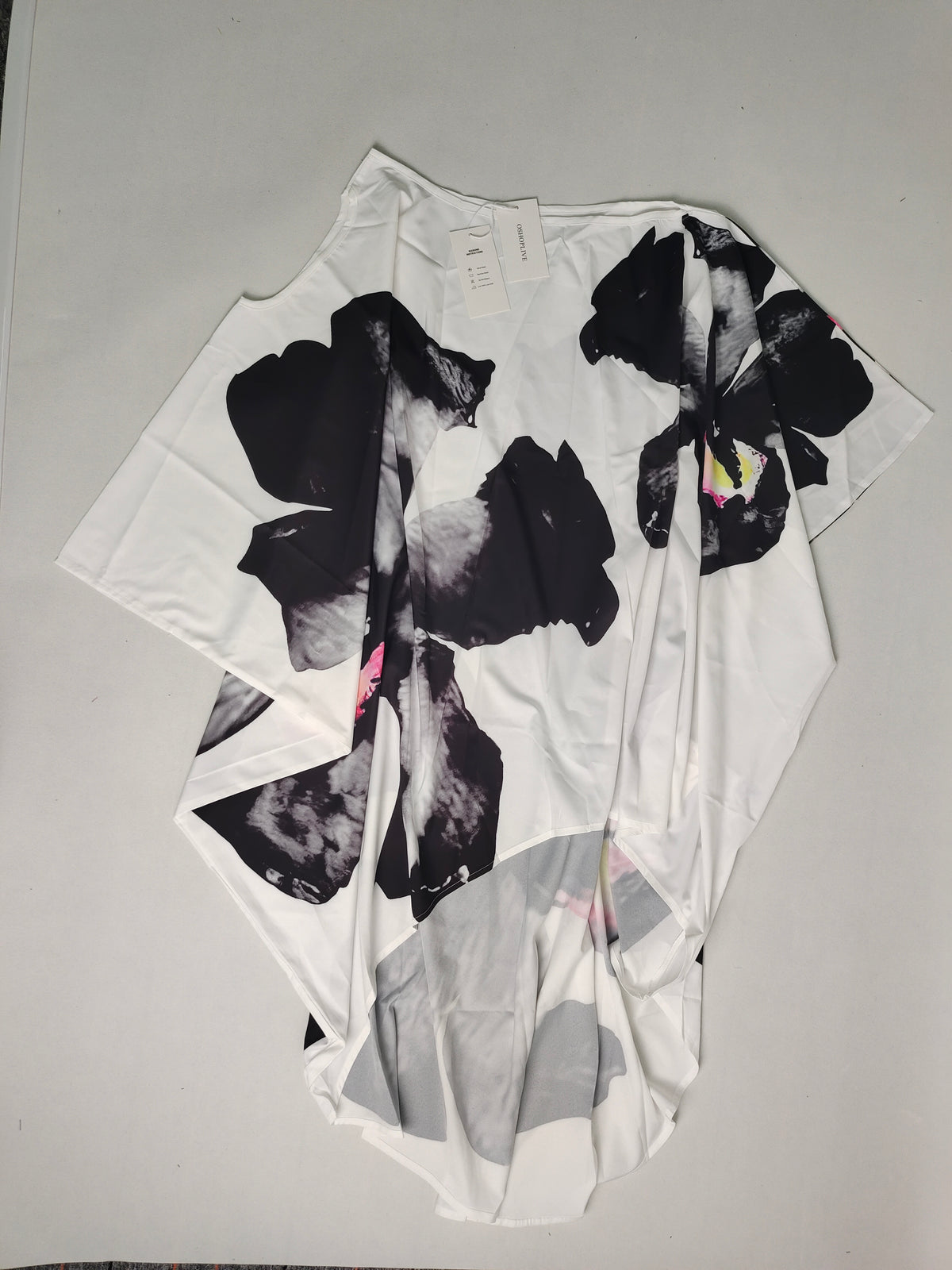 Leyot Cover Up Loose Flower Print Cold Shoulder High-Low Long Dress