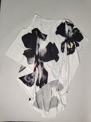 Leyot Cover Up Loose Flower Print Cold Shoulder High-Low Long Dress