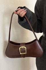 Belted Faux Leather Baguette Bag