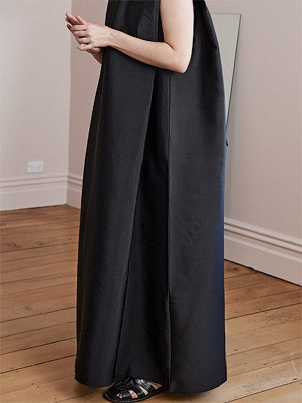 Solid Color Loose High Neck Maxi Dresses