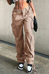 Flap Pocket Tie Straight Leg Pants