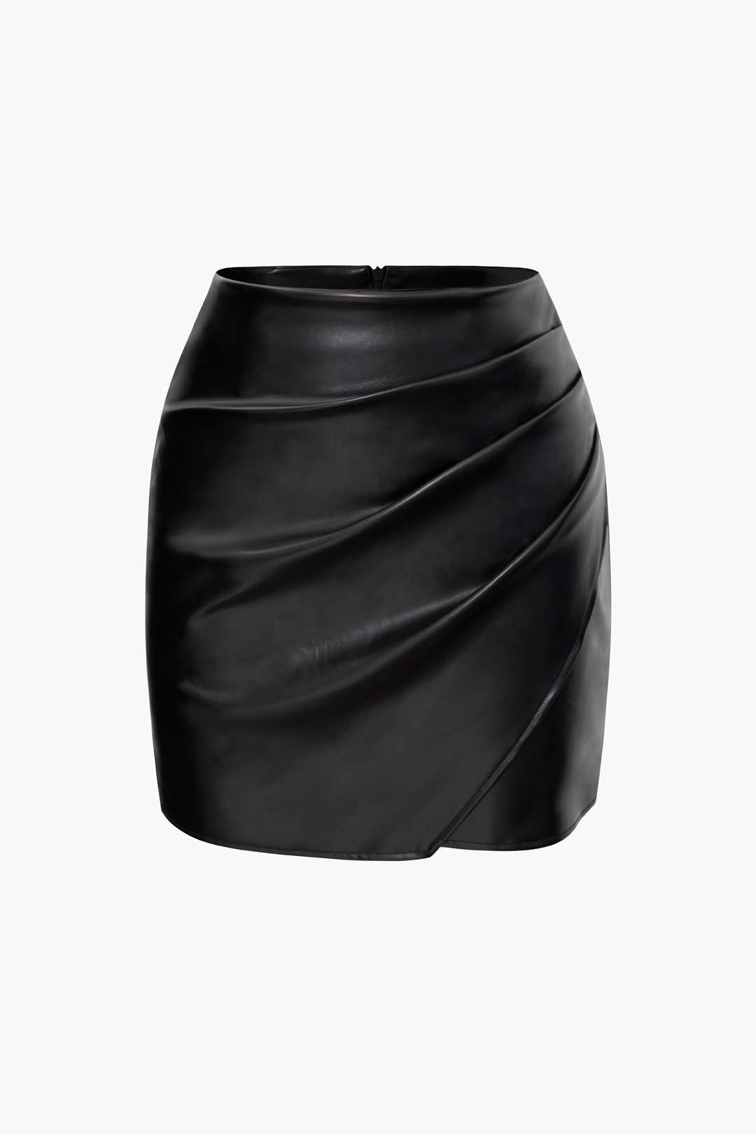 Faux Leather Ruched Zipper Mini Skirt