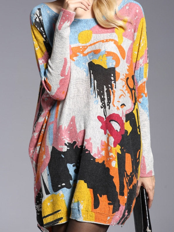Vintage Wool Blend Contrast Color Printed Sweater