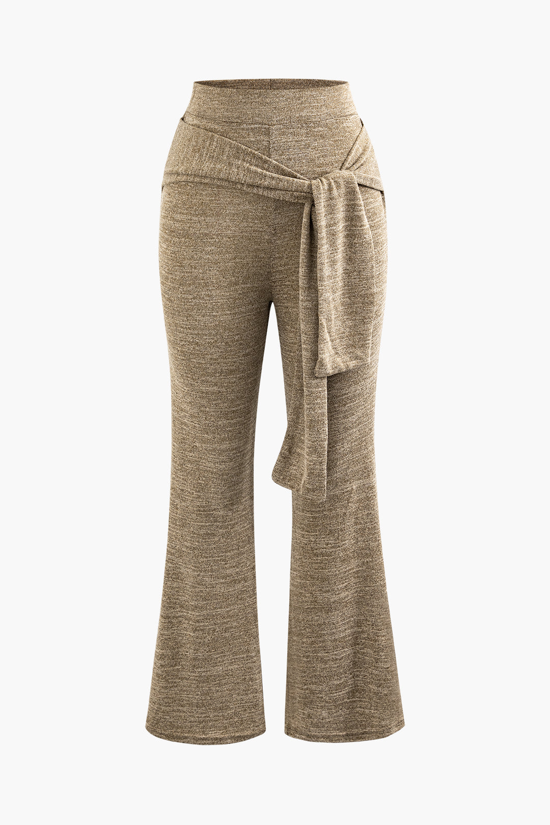 Set aus langärmligem Crop-Top aus Strick und Schlaghose mit Knoten vorne 