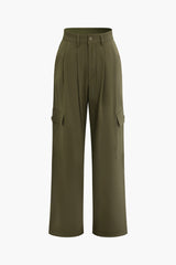 High Waist Pleated Straight Leg Pants