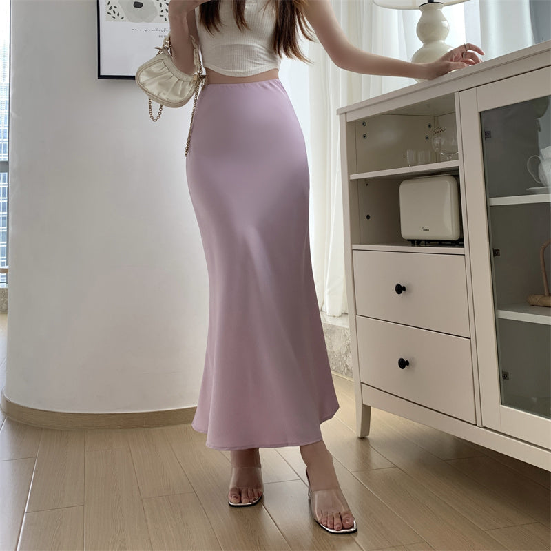 Mode Y2K Casual Frauen Langen Rock Frühling Elastische Hohe Taille A-linie Casual Weibliche Satin Röcke High Street Lady Midi Röcke 